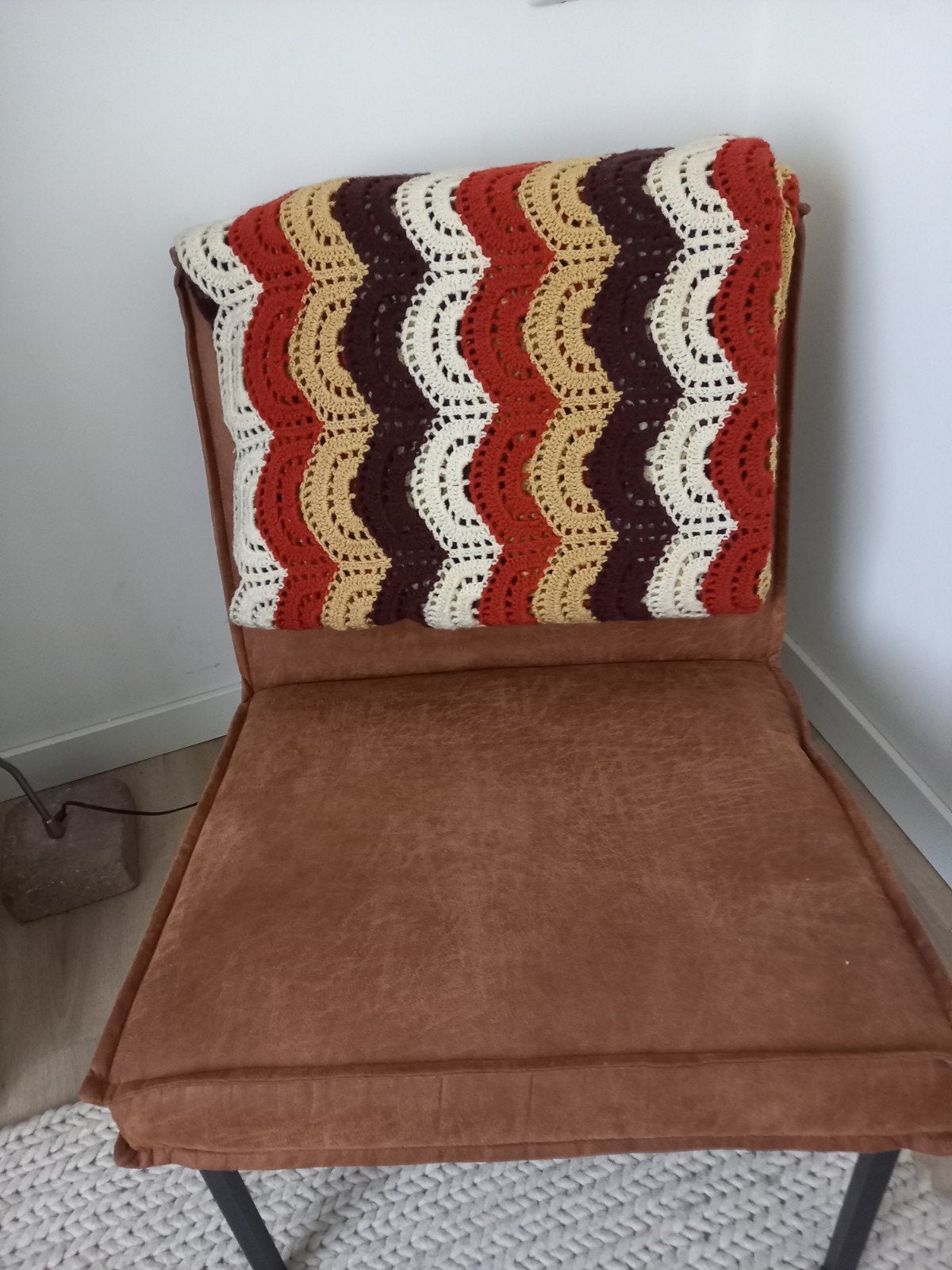 Vintage Brocante Retro Plaid Sprei - Bruintinten, Huis en Inrichting, Gebruikt, Gehaakt, Ophalen of Verzenden, Plaid