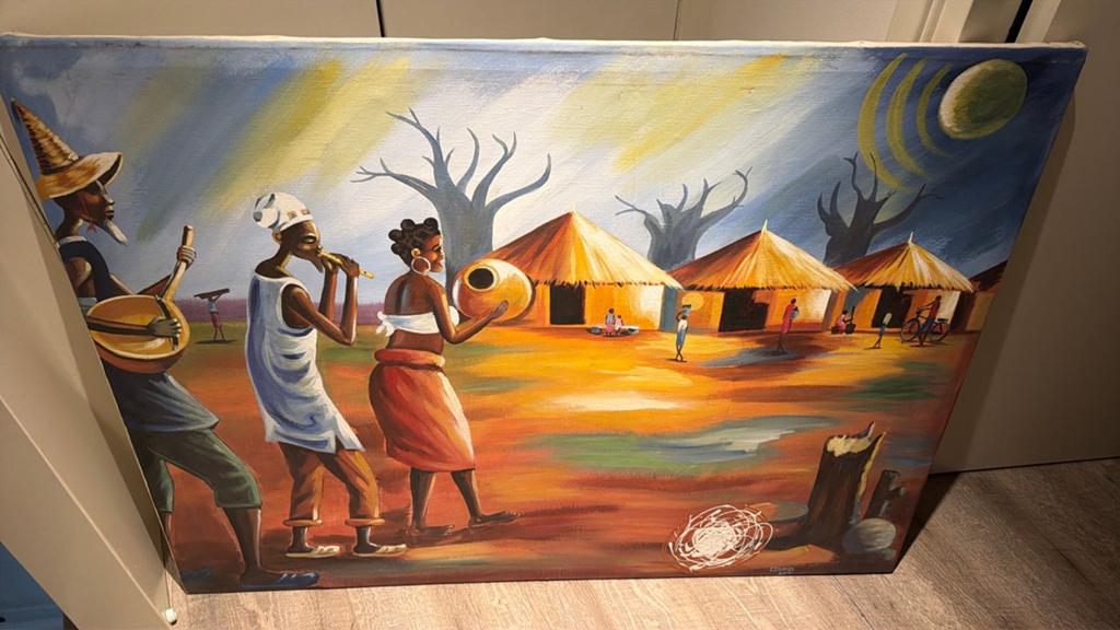 Origineel handgeschilderd schilderij uit Ghana 117x86cm, Ophalen