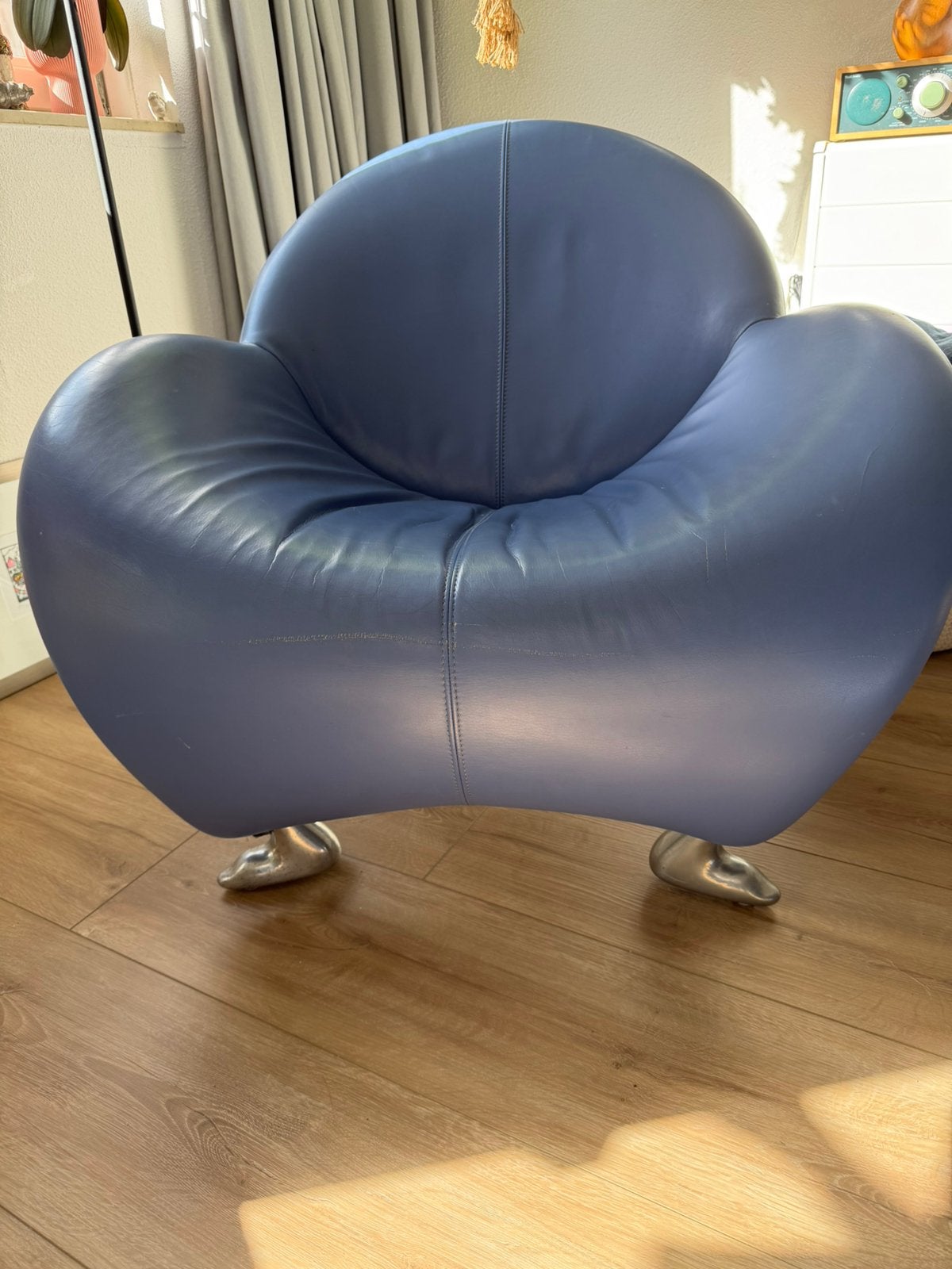 Leolux design fauteuil blauw leer | origineel, Huis en Inrichting, Ophalen, Gebruikt, Blauw, Leer