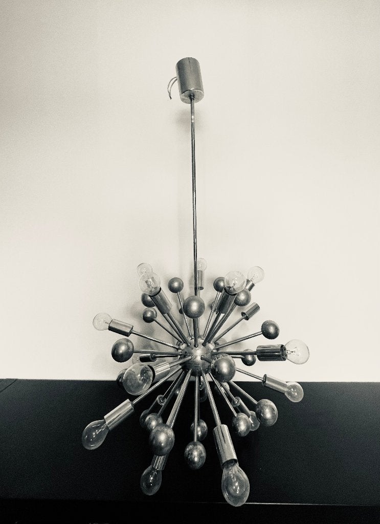 Spoetnik lamp vintage 50s 60s hanglamp, Gebruikt, E14 (klein), Metaal, Ophalen
