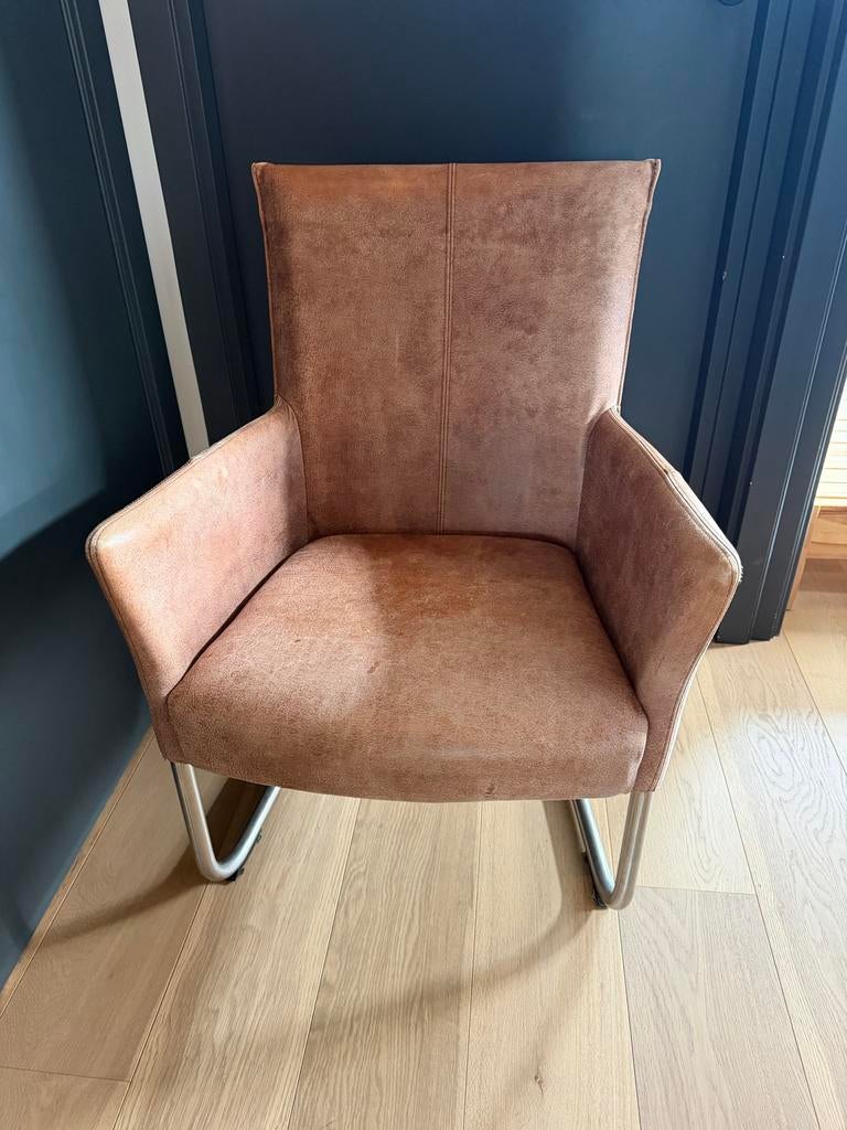 Cognac leren stoel/fauteuil, Ophalen, Gebruikt, Bruin, Leer