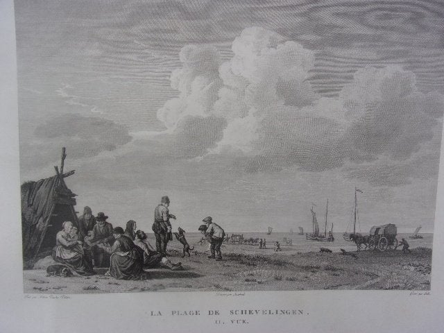 Scheveningen La Plage de Schevelingen. XX. Vue Strandgezicht, Origineel, 1800 - 1899, Ophalen of Verzenden, Gravure