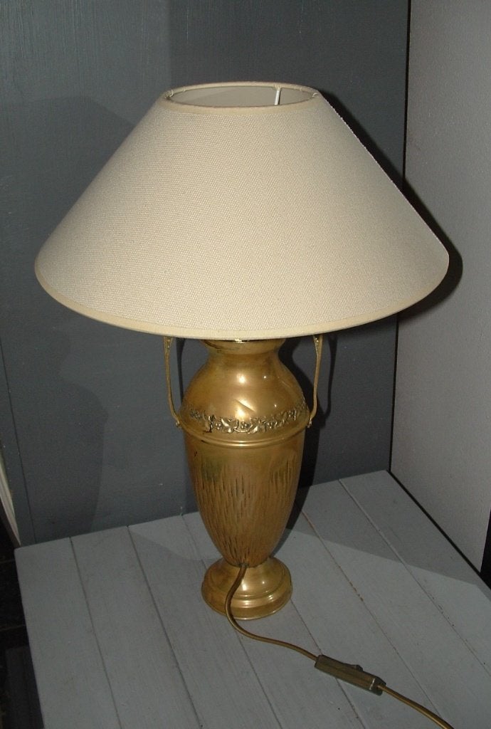 Zware Koperen lampenvoet koper lamp met kap popcorn kleurig, Antiek en Kunst, Ophalen of Verzenden
