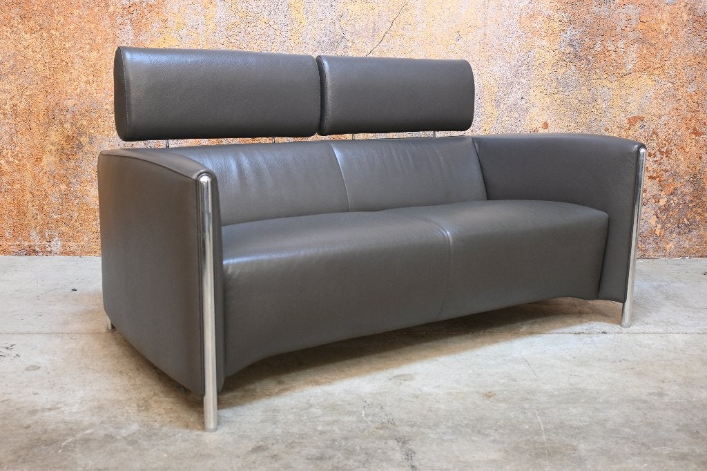 ZGANieuw! grijze stoffen Leolux Goncharov design bank, Leolux, Leolux, Tweepersoons, 75 tot 100 cm