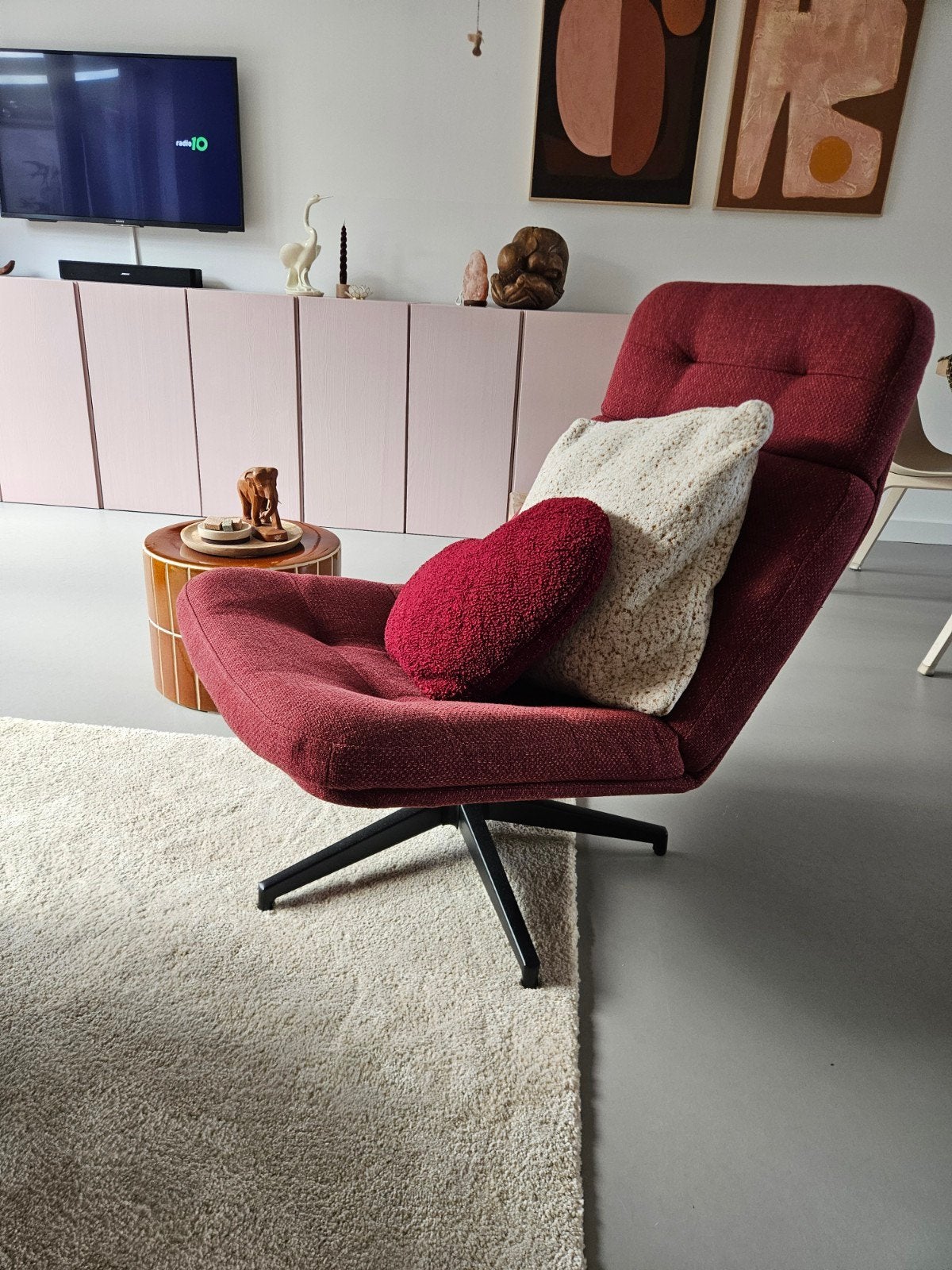 Ikea Havberg - moderne draaibare fauteuil - Bordeauxrood, Huis en Inrichting, Ophalen, 75 tot 100 cm, Zo goed als nieuw, Metaal