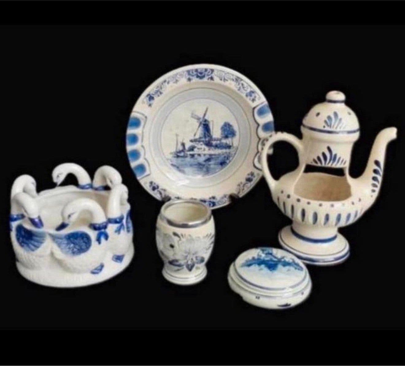 Set 1950-1960 antiek Delftsblauw servies theepot Vaas Pot, Antiek en Kunst, Ophalen of Verzenden