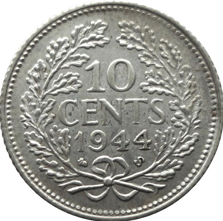 Nederland 10 cent 1944 (SE, FDC, zilver), Postzegels en Munten, Zilver, Ophalen of Verzenden, 10 cent, Koningin Wilhelmina