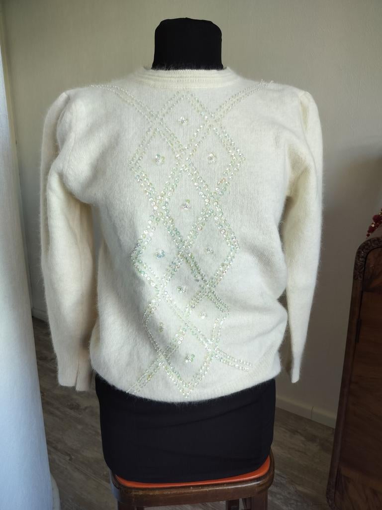 Vintage angora trui met pailletten, Ophalen of Verzenden, Zo goed als nieuw