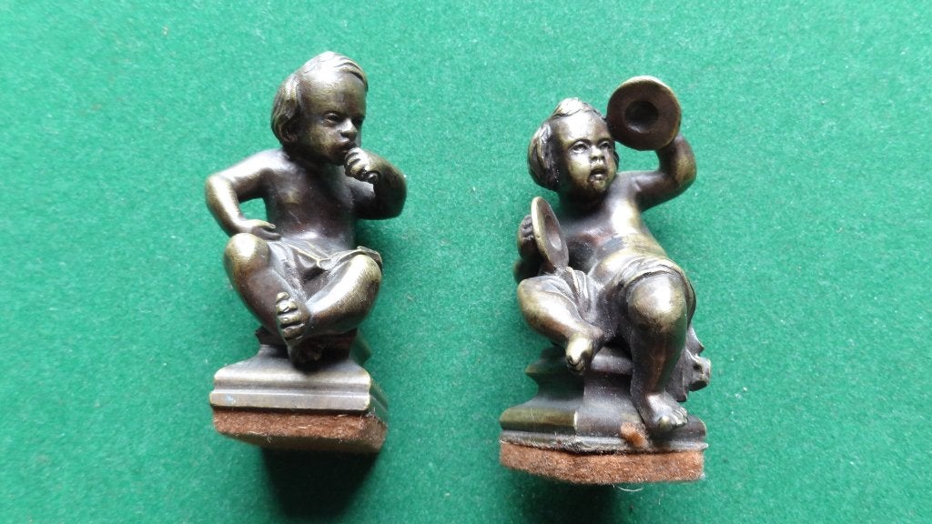 Twee antieke sculpturen van Putti - Brons  Begin 20e eeuw, Ophalen of Verzenden, Brons
