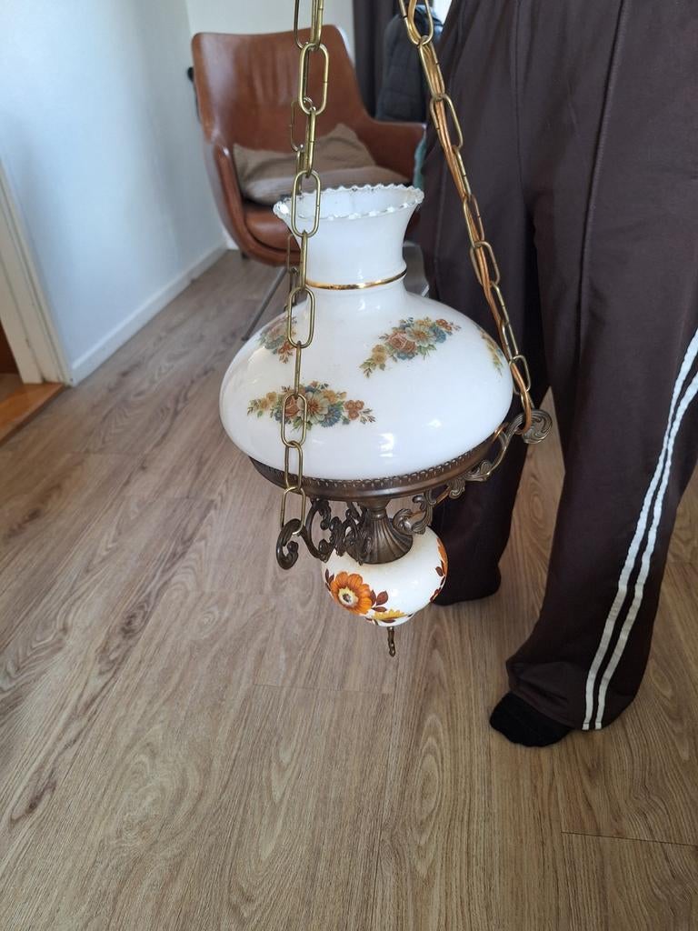 Hanglamp met bloemmotief op elektriach, Ophalen of Verzenden