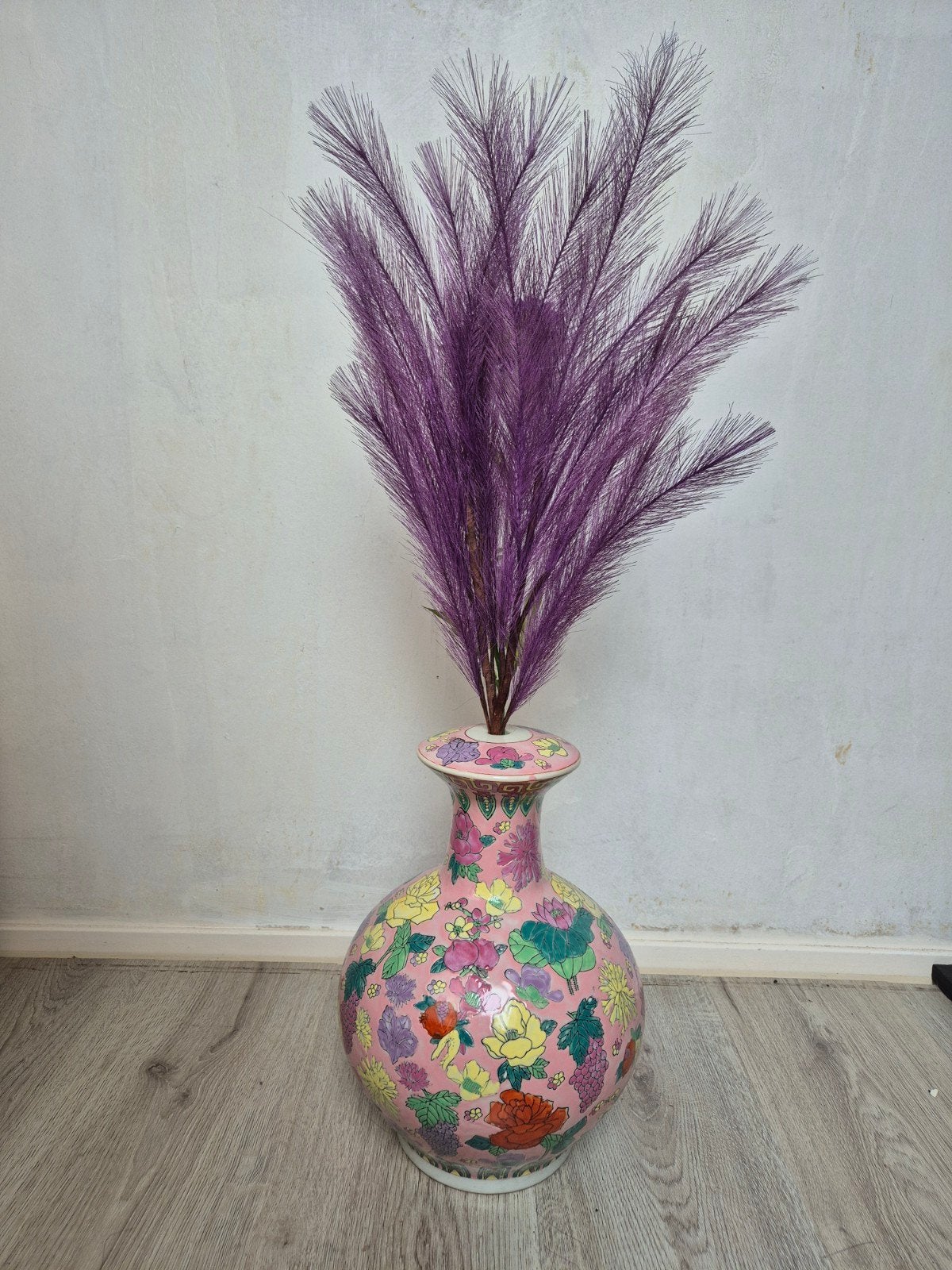 Chineze roze bloemen vaas of lampenvoet, Ophalen of Verzenden, Roze