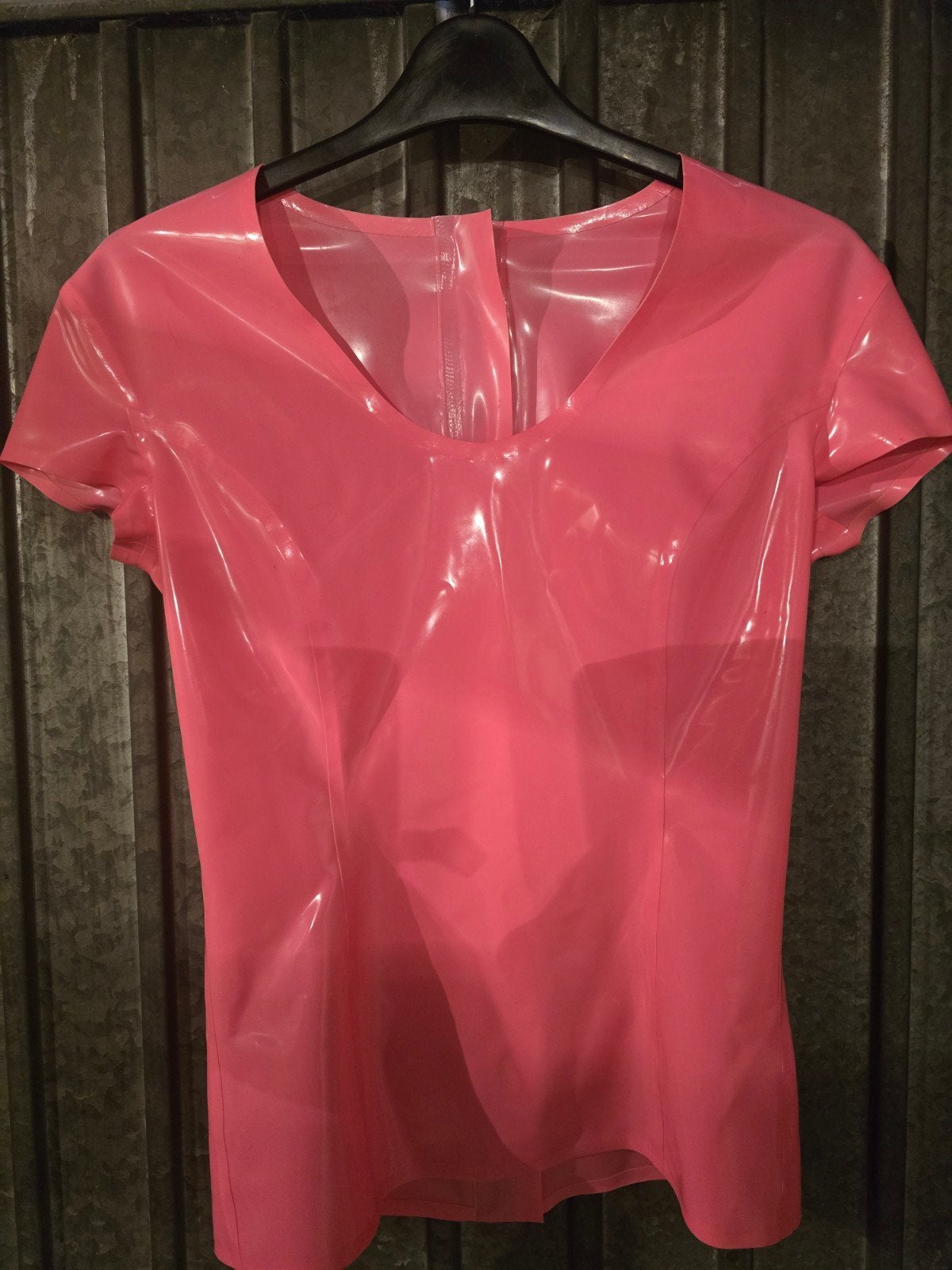 Roze latex top met korte mouwen en rits, Verzenden, Nieuw, Onbekend, Korte mouw