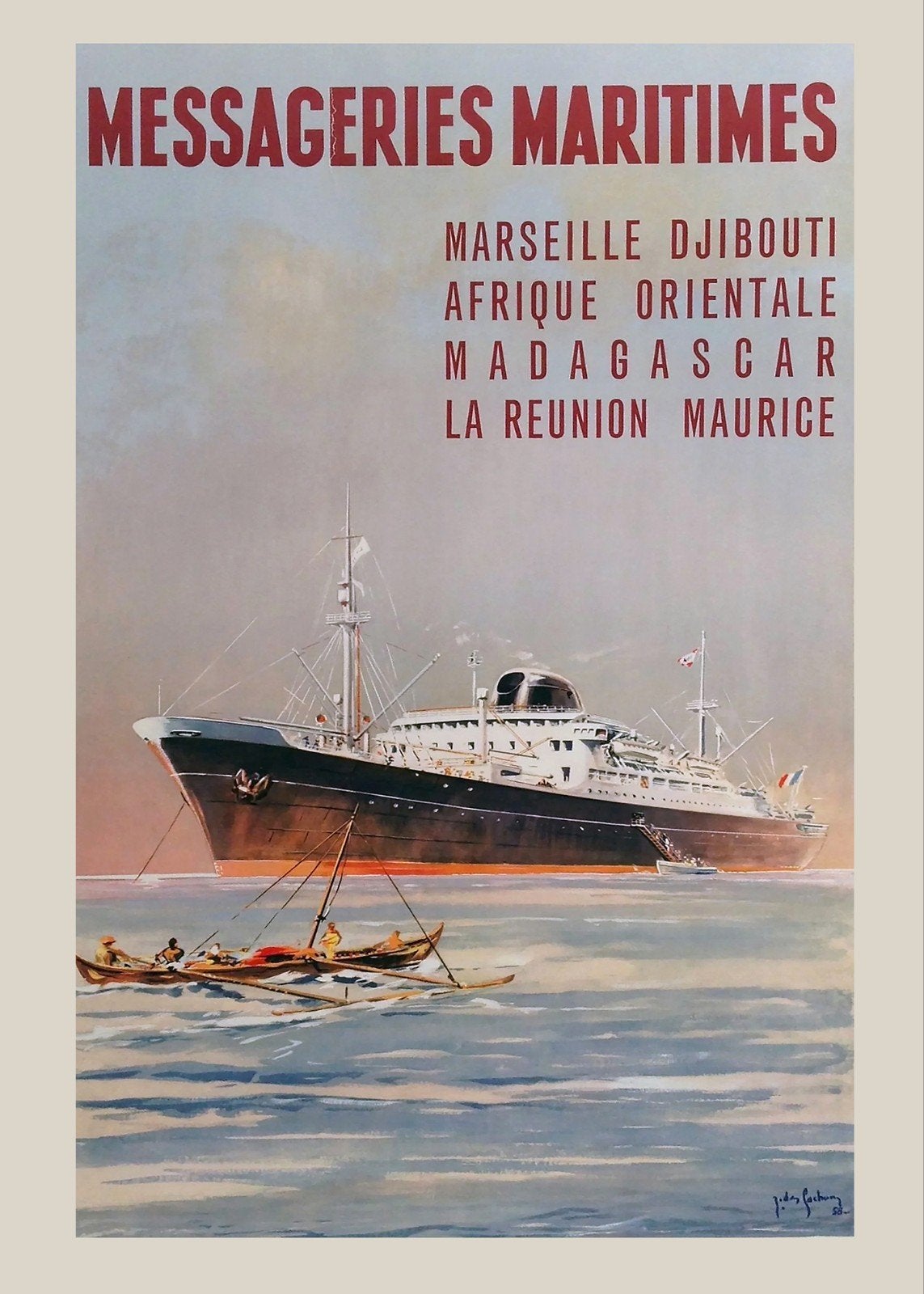 Vintage Messageries Maritimes Reclame Poster, Ophalen of Verzenden
