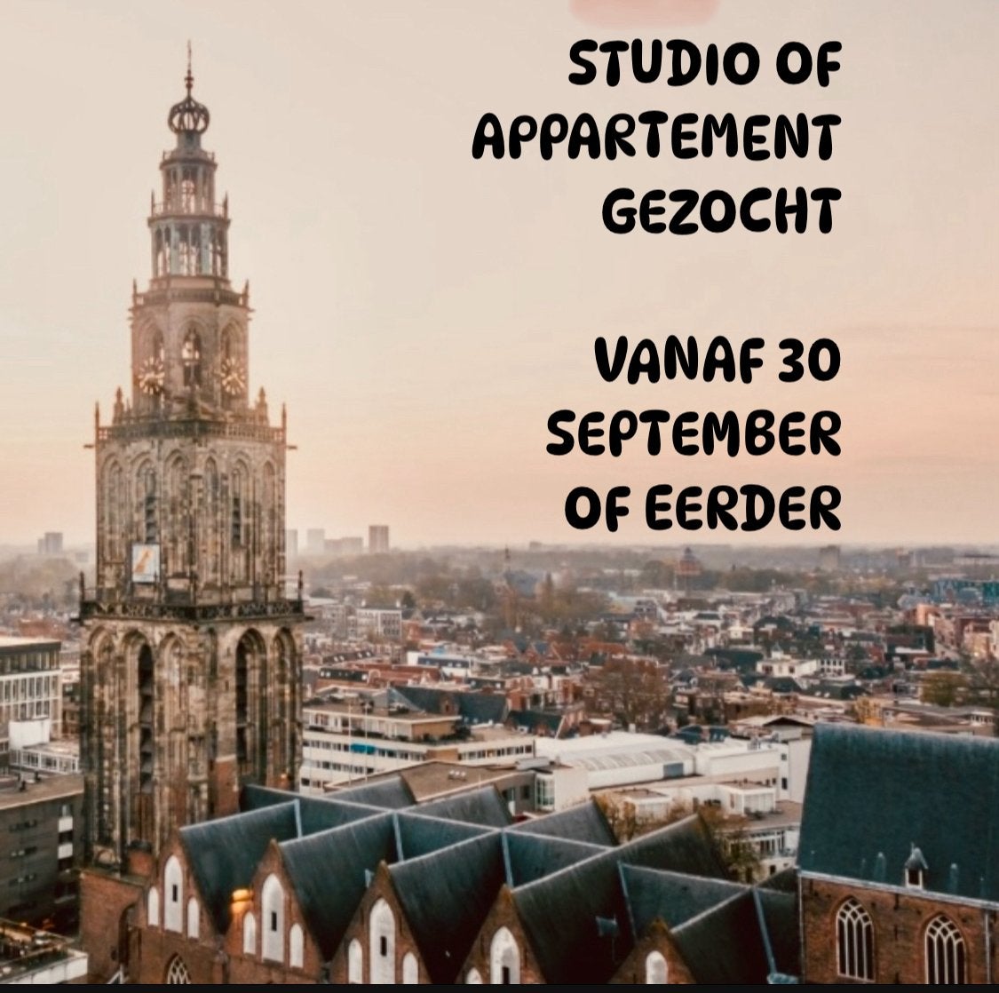 Studio of appartement gezocht