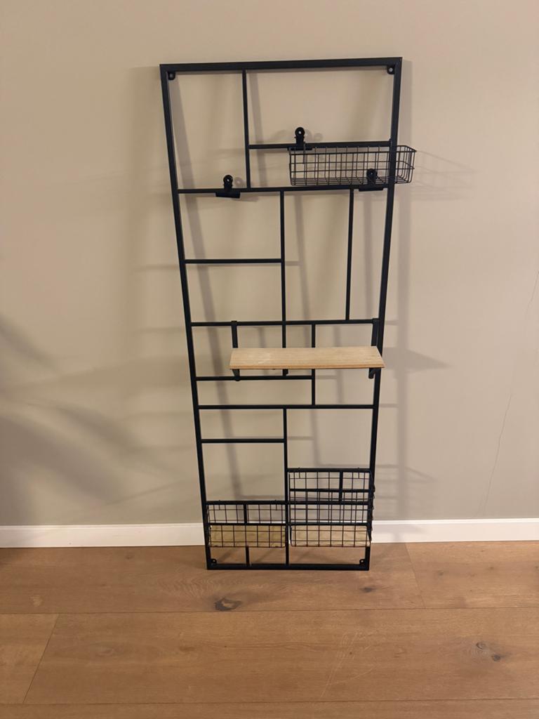 Groot Wandrek Xenos - Zwart Metaal met Houten Planken, Ophalen of Verzenden, Zo goed als nieuw