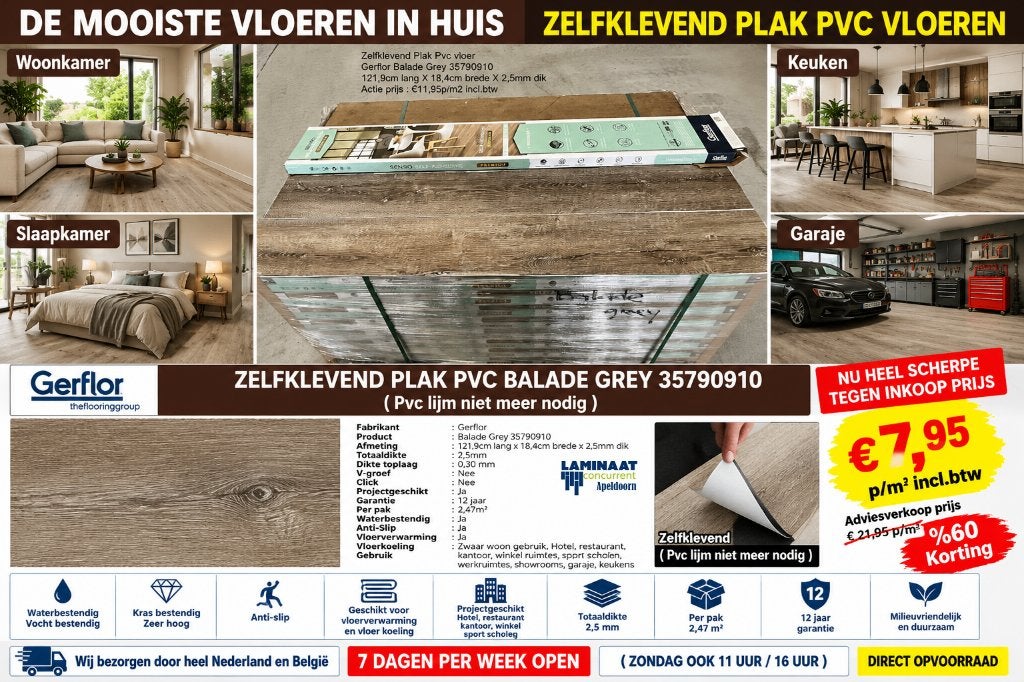 Zelfklevend Plak Pvc Belade Grey 2,5mm dik €7,95p/m2