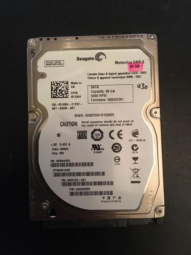 Seagate Momentus 5400.6 - 80GB SATA 2,5" [HDD-1130] 20-5, Computers en Software, Harde schijven, Ophalen of Verzenden, Gebruikt