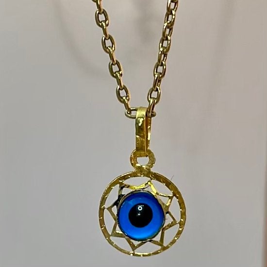 14k ketting met 9k evil eye hanger, Ophalen of Verzenden, Zo goed als nieuw, Goud