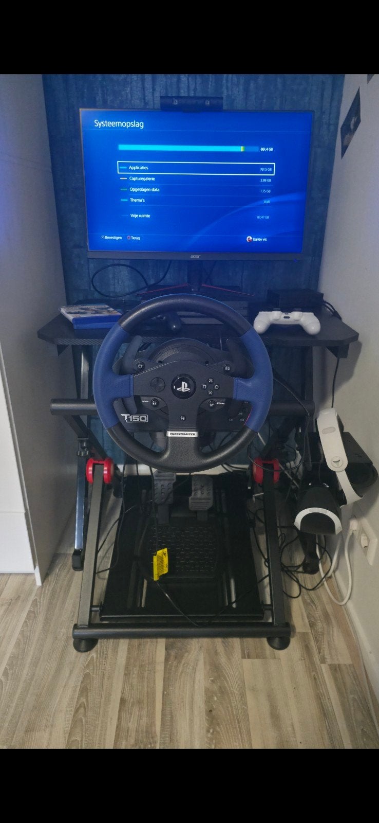 PlayStation 4 Pro complete set met VR, 2 racesturen, scherm, Spelcomputers en Games, Ophalen, Zo goed als nieuw, Controller, PlayStation 1