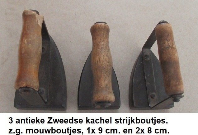 mooie set 3 stuks antieke z.g. kachelstrijkboutjes, Ophalen of Verzenden