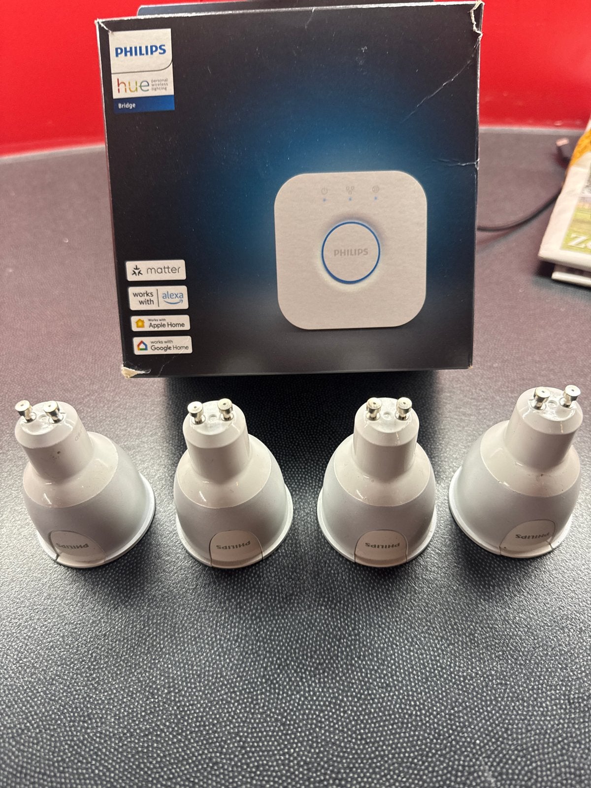 Philips Hue Bridge & 4x GU10 Smart RGB LED Lampen, Huis en Inrichting, GU10, Ophalen of Verzenden, Zo goed als nieuw, Minder dan 10 watt
