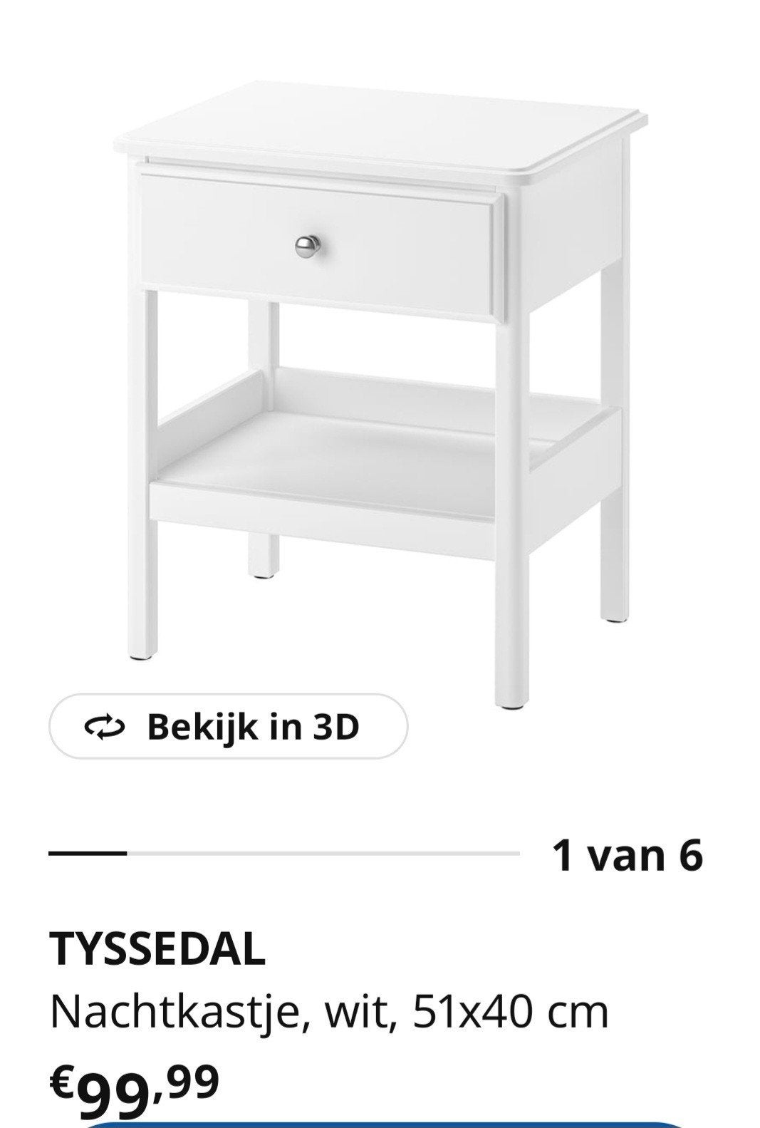 Ikea witte Tyssedal nachtkastjes 2x, Ophalen, Zo goed als nieuw, Minder dan 45 cm