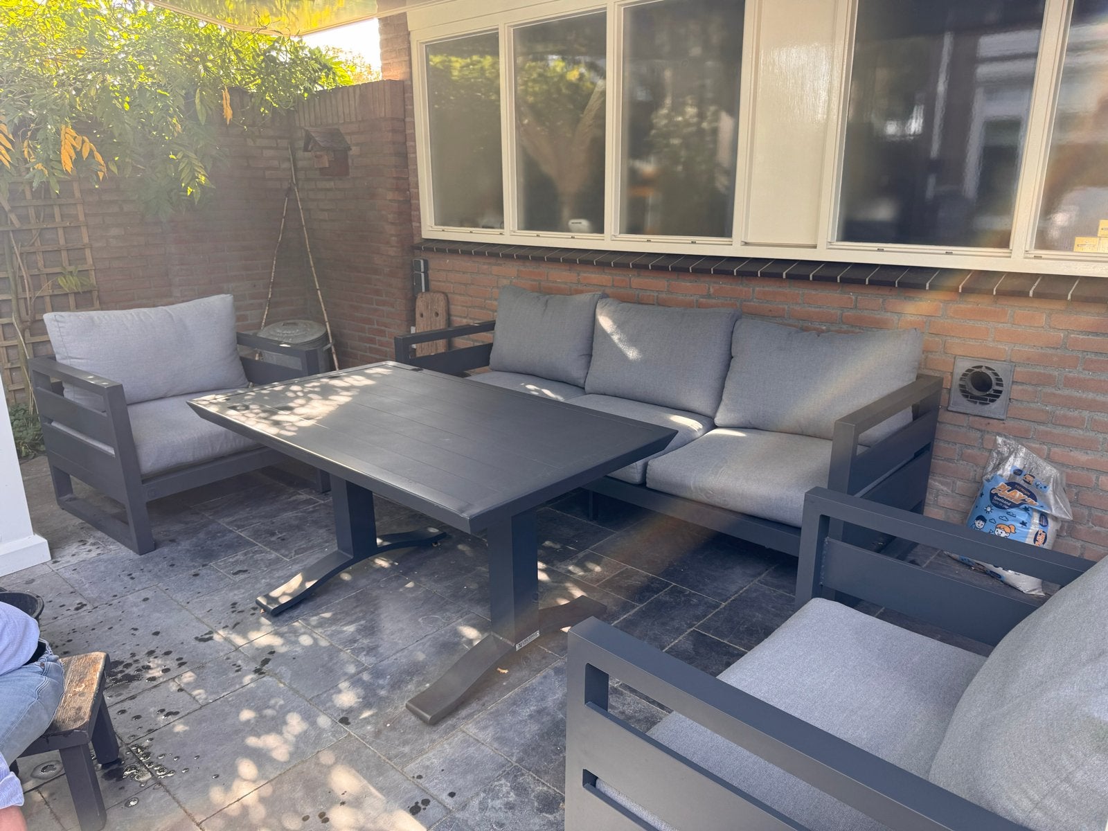 Stijlvolle aluminium loungeset met tafel, Ophalen, 5 zitplaatsen, Gebruikt, Aluminium