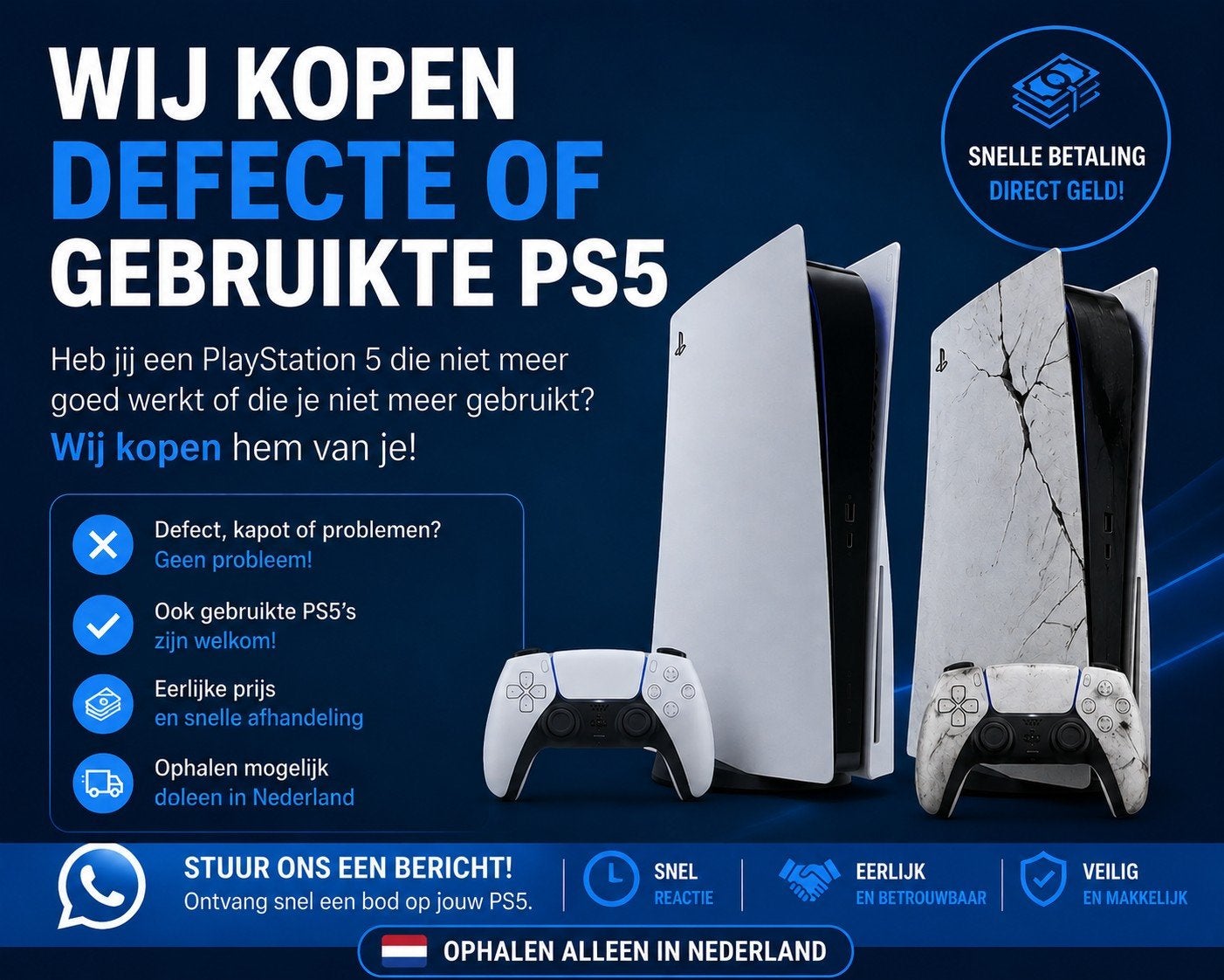 Wij kopen defecte of gebruikte PS5's, Ophalen of Verzenden, Niet werkend