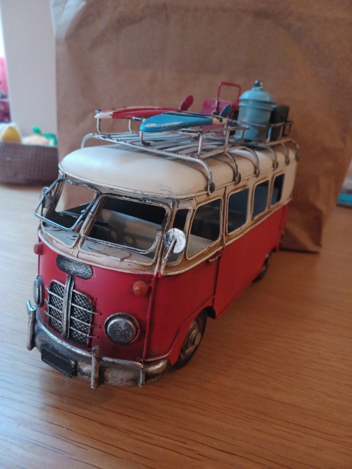 Vintage metalen VW T1 camperbus met surfplanken – decoratie, Ophalen, Gebruikt, Bus of Vrachtwagen, Overige merken