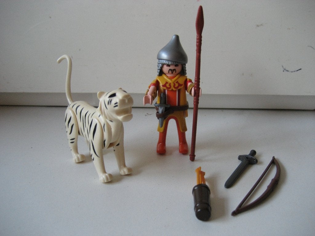 playmobil mongolische strijder met witte tijger en wapens, Ophalen of Verzenden, Zo goed als nieuw