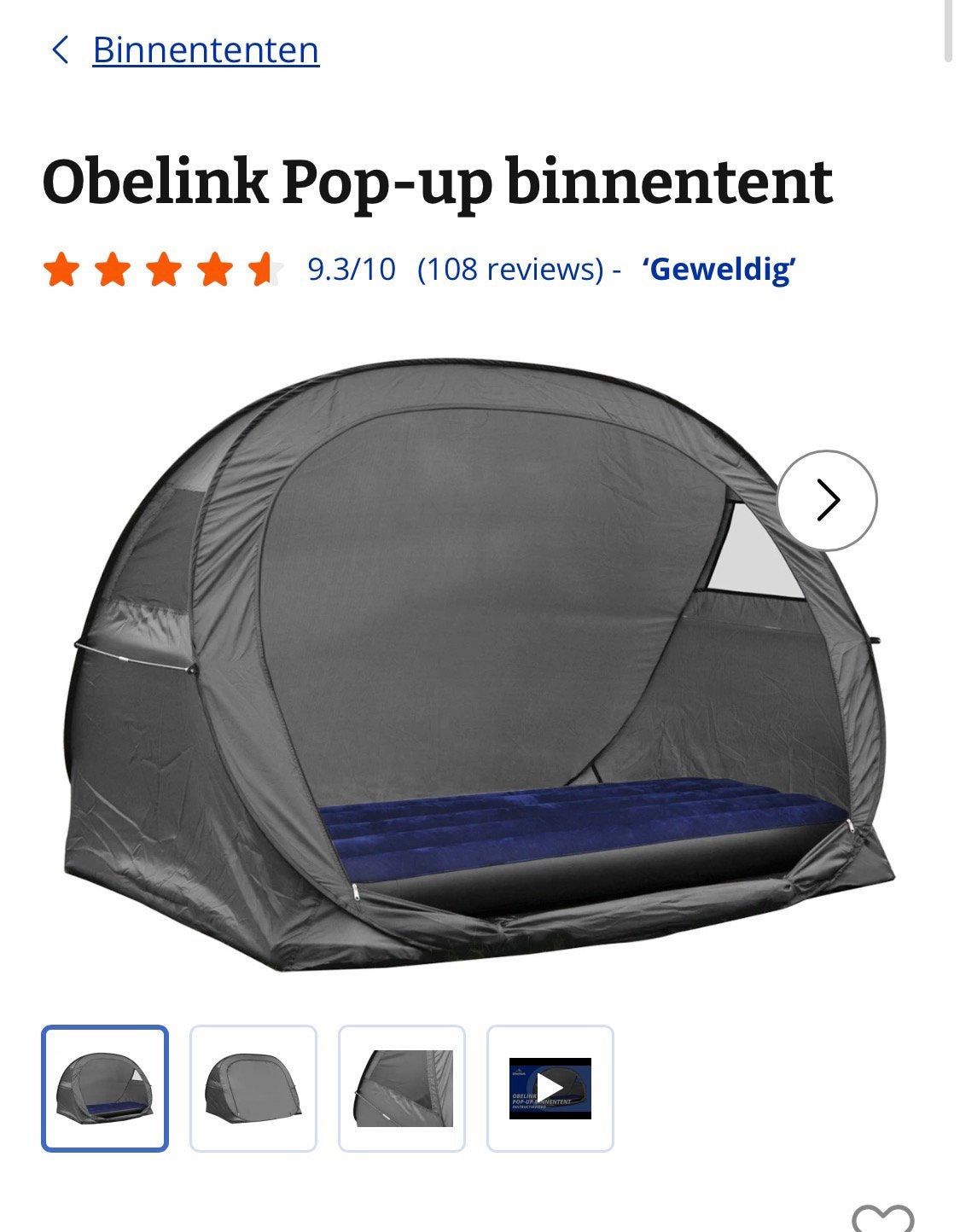 Obelink pop up binnentent, Ophalen of Verzenden, Zo goed als nieuw, Tot en met 2