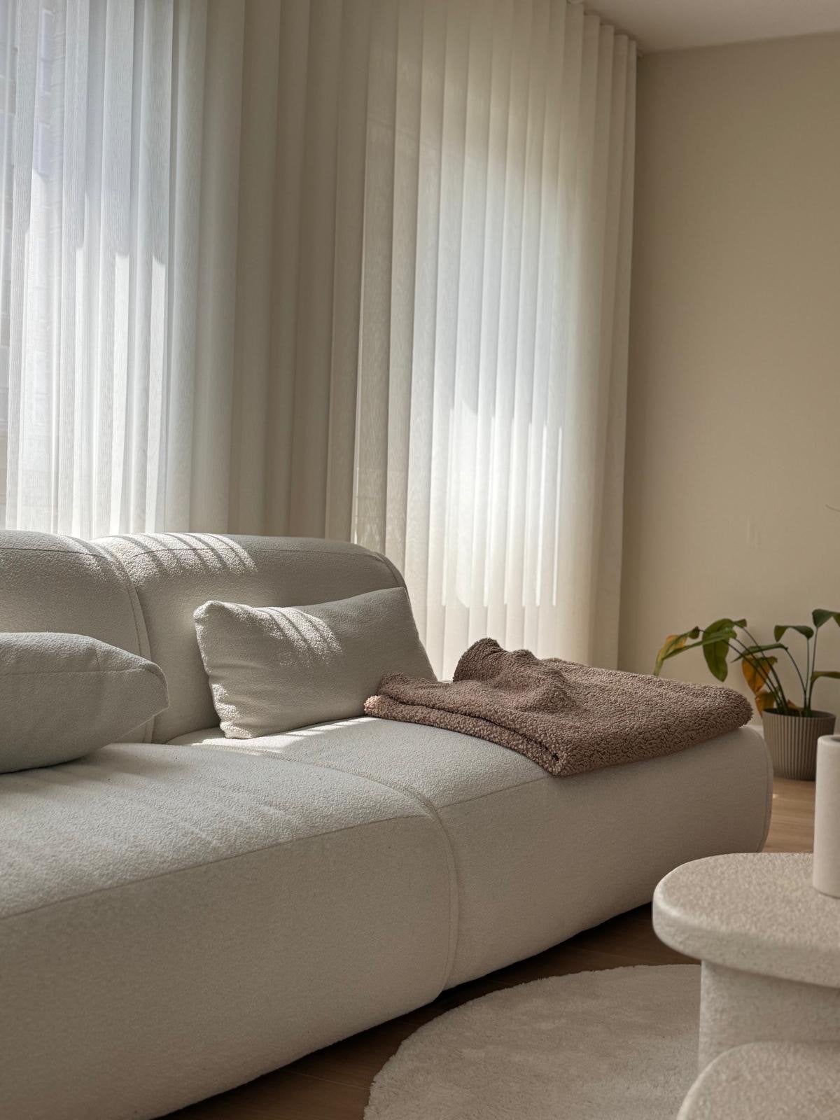 Moderne japandi bank | 2 jaar restgarantie | Panda in Bouclé, 250 tot 300 cm, 100 tot 125 cm, Ophalen of Verzenden, Rechte bank