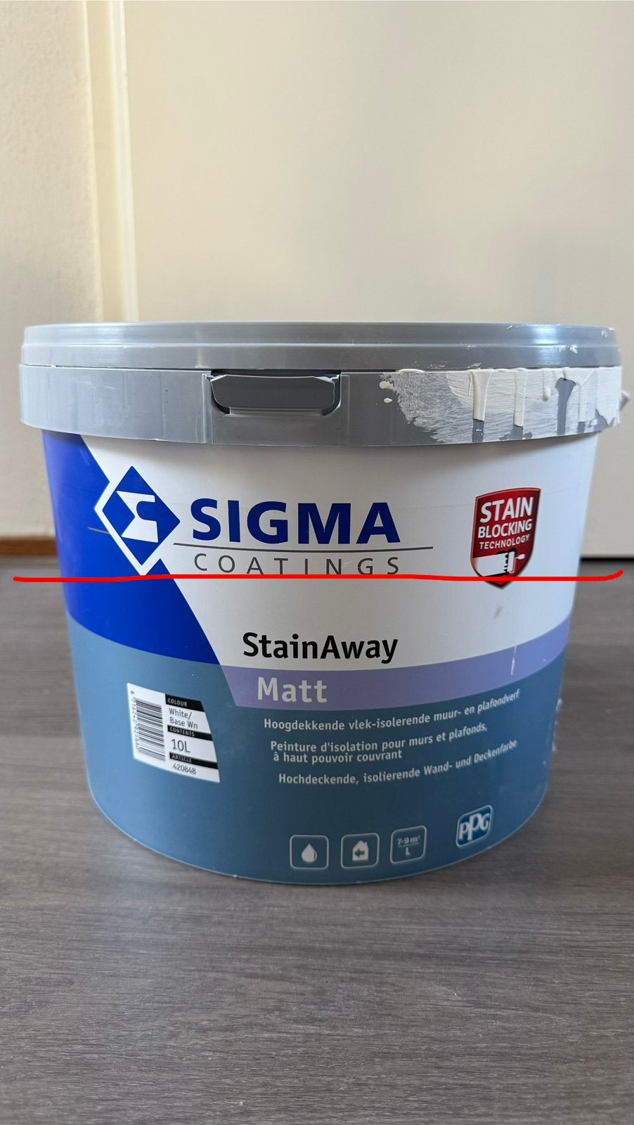 Sigma StainAway Matt 10L RAL 9010 Vlek-isolerende verf, Ophalen, 5 tot 10 liter, Wit, Nieuw