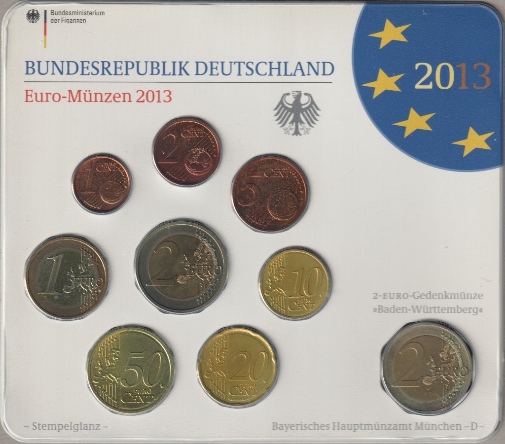 Duitse Euro Muntset 2013 - 5 Muntplaatsen (A, D, F, G, J), Verzenden, Duitsland, Overige waardes, Setje