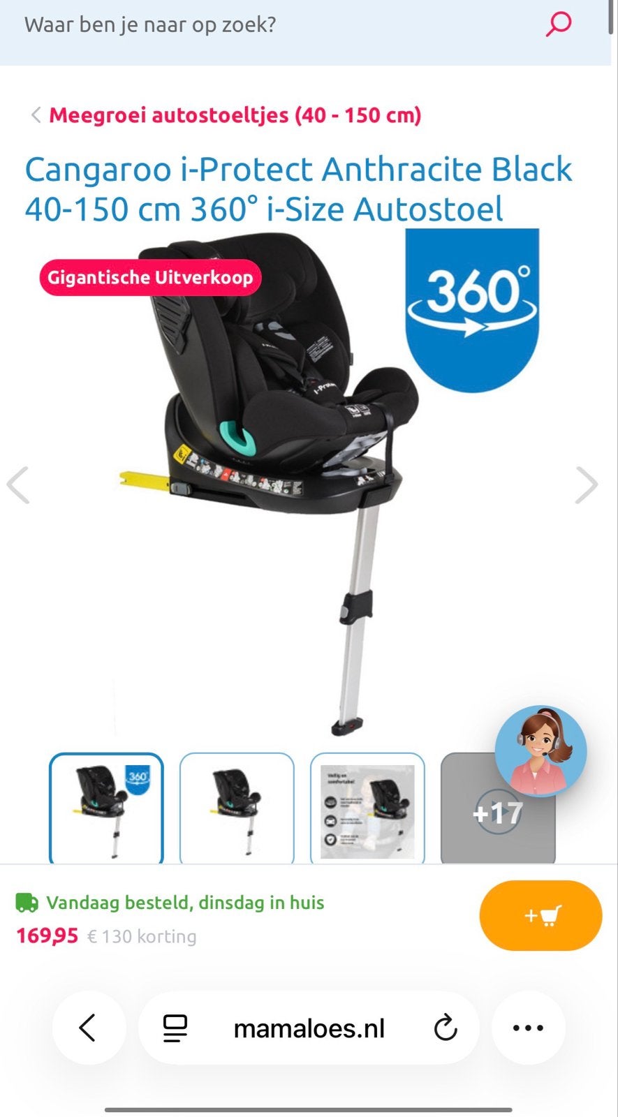 Cangaroo i-Protect Autostoel 360 i-Size Anthracite Black, Overige merken, Verstelbare rugleuning, Nieuw, Ophalen of Verzenden