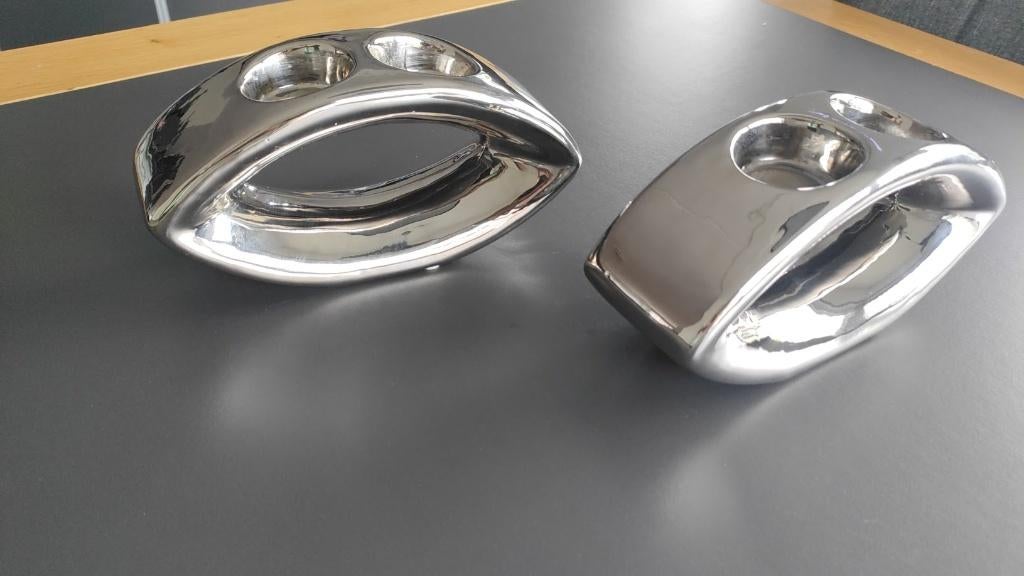 Set van 2 waxine houders zilverkleurig, Huis en Inrichting, Ophalen, Overige materialen, Gebruikt, Overige kleuren