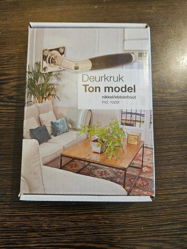 Deurkruk Ton model nikkel/ebbenhout incl. rozet, Ophalen of Verzenden, Nieuw, Overige materialen, Klink of Kruk