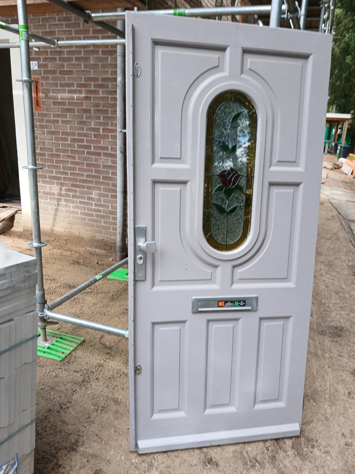 Hardhouten voordeur met glad in lood, Ophalen, Gebruikt, 80 tot 100 cm, Buitendeur