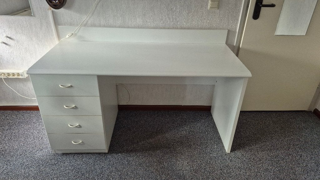 Wit bureau met 4 ladenblok, Huis en Inrichting, Ophalen, Opbergruimte, Gebruikt, 62 cm