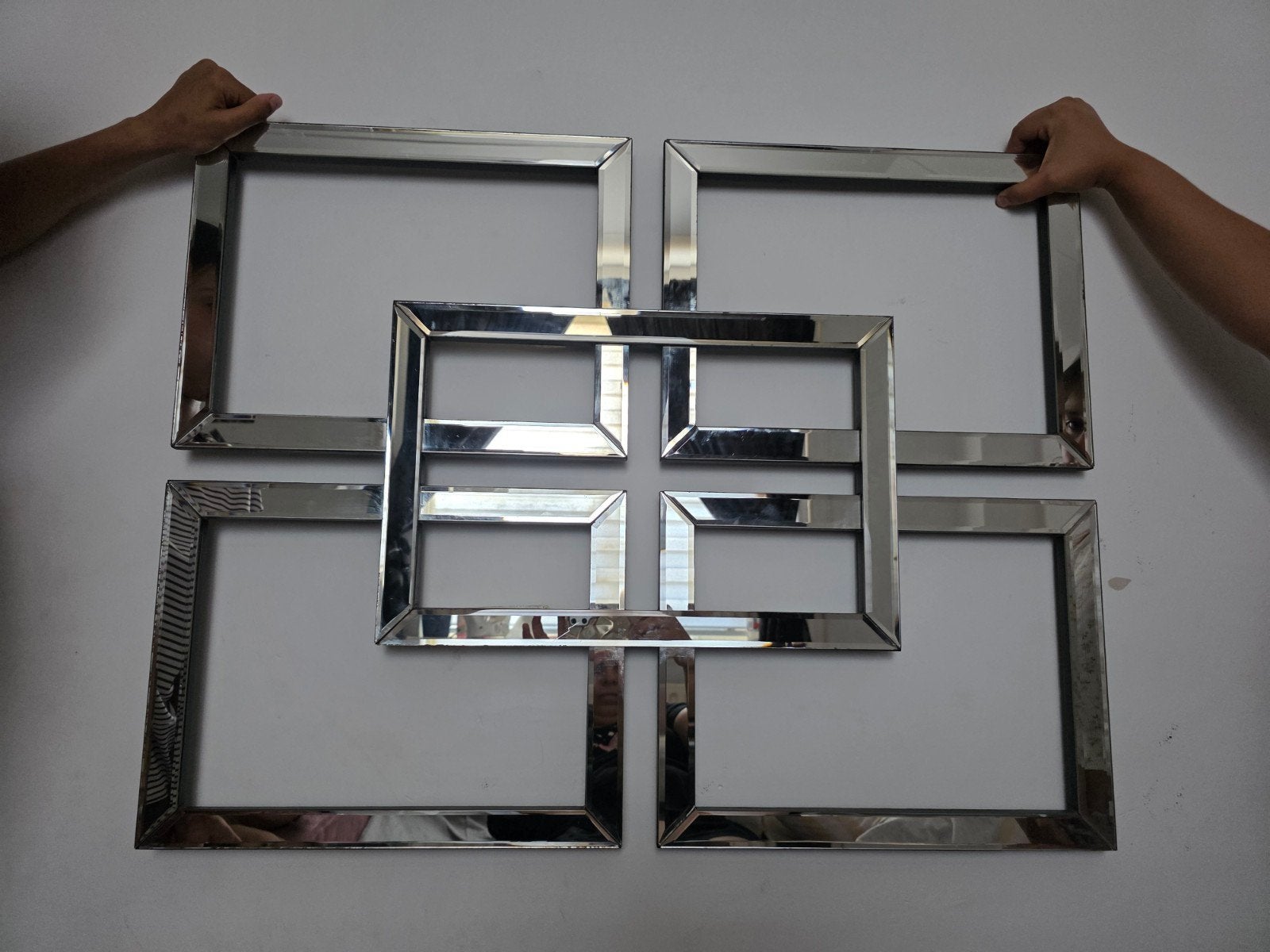 Set van 5 spiegelende decoratieve wandpanelen, Huis en Inrichting, Woonaccessoires | Spiegels, Ophalen of Verzenden, Zo goed als nieuw