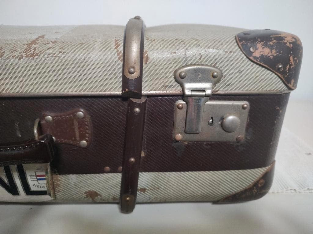 K452 VINTAGE jaren 40 - 50 koffer van geperst karton, Sieraden, Tassen en Uiterlijk, Koffers, Overige materialen, Gebruikt, -
