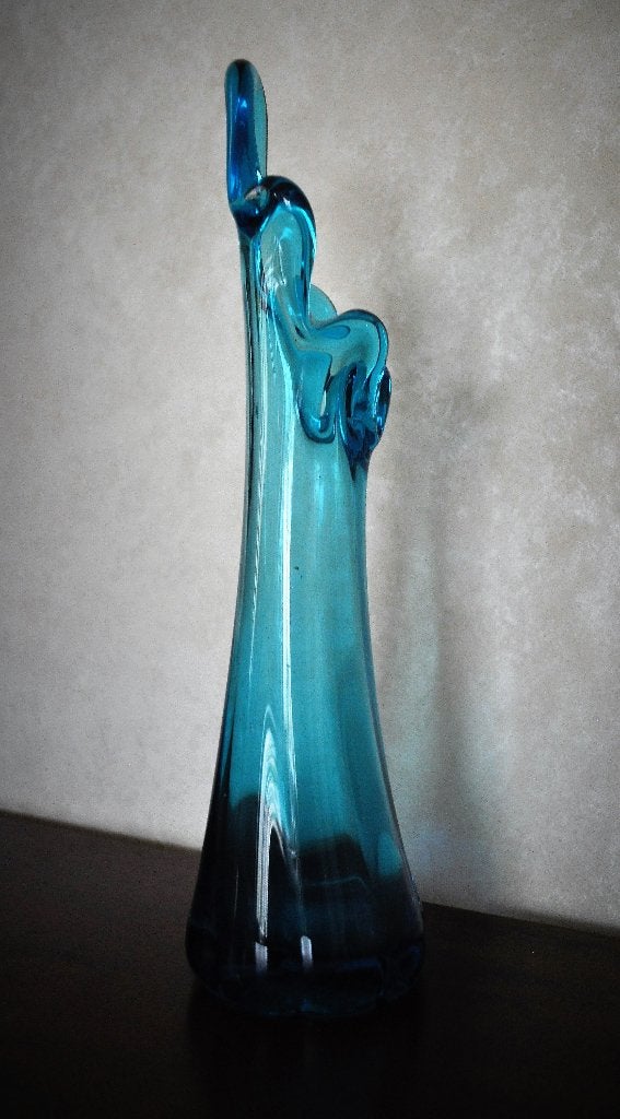 Vintage Vaas Vingervaas Blauw Glas 27,5 cm 1960, Ophalen