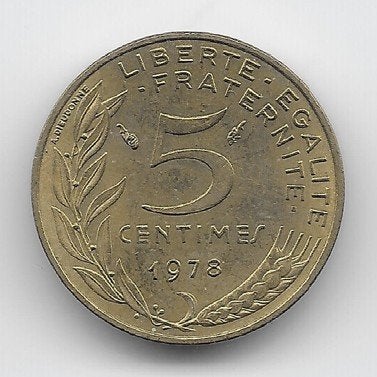 Frankrijk 5 centimes 1978 KM# 933, Ophalen of Verzenden, Frankrijk, Losse munt