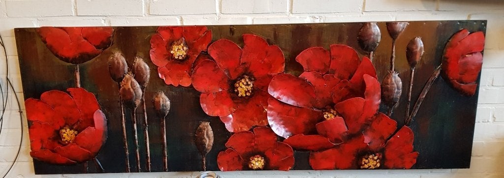 KLAPROZEN / SCHILDERIJ / METAAL / opruiming !!, Metaal, Schilderij, Nieuw, 150 cm