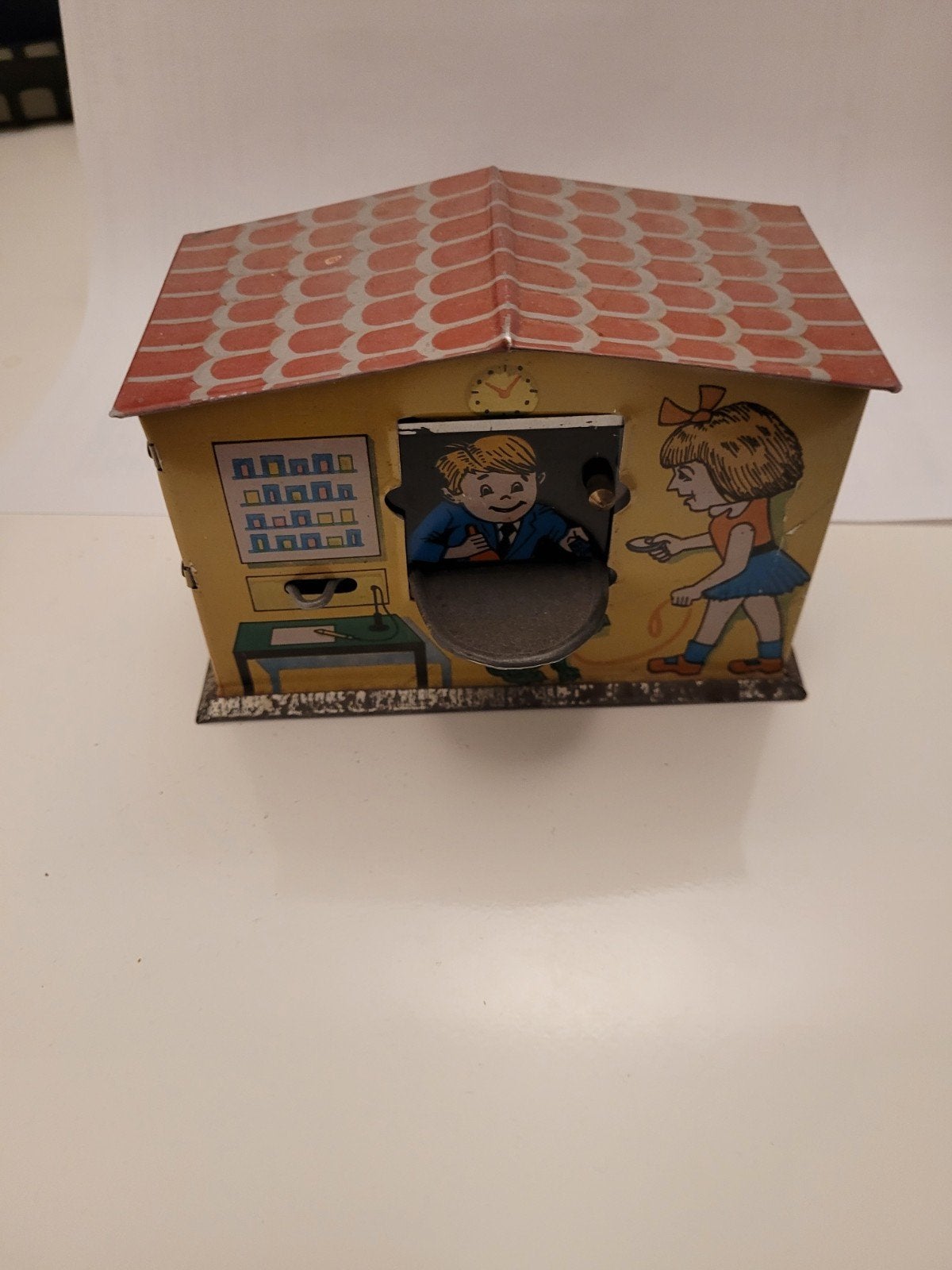 Vintage blikken spaarpot Postkantoor - Jaren '50/'60, Ophalen of Verzenden, Gebruikt