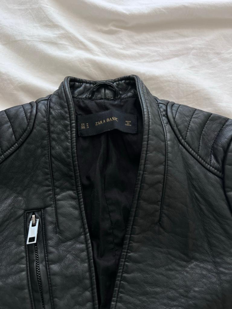 Zara leren jas maat M, Ophalen of Verzenden, Gedragen, Maat 38/40 (M), Zwart