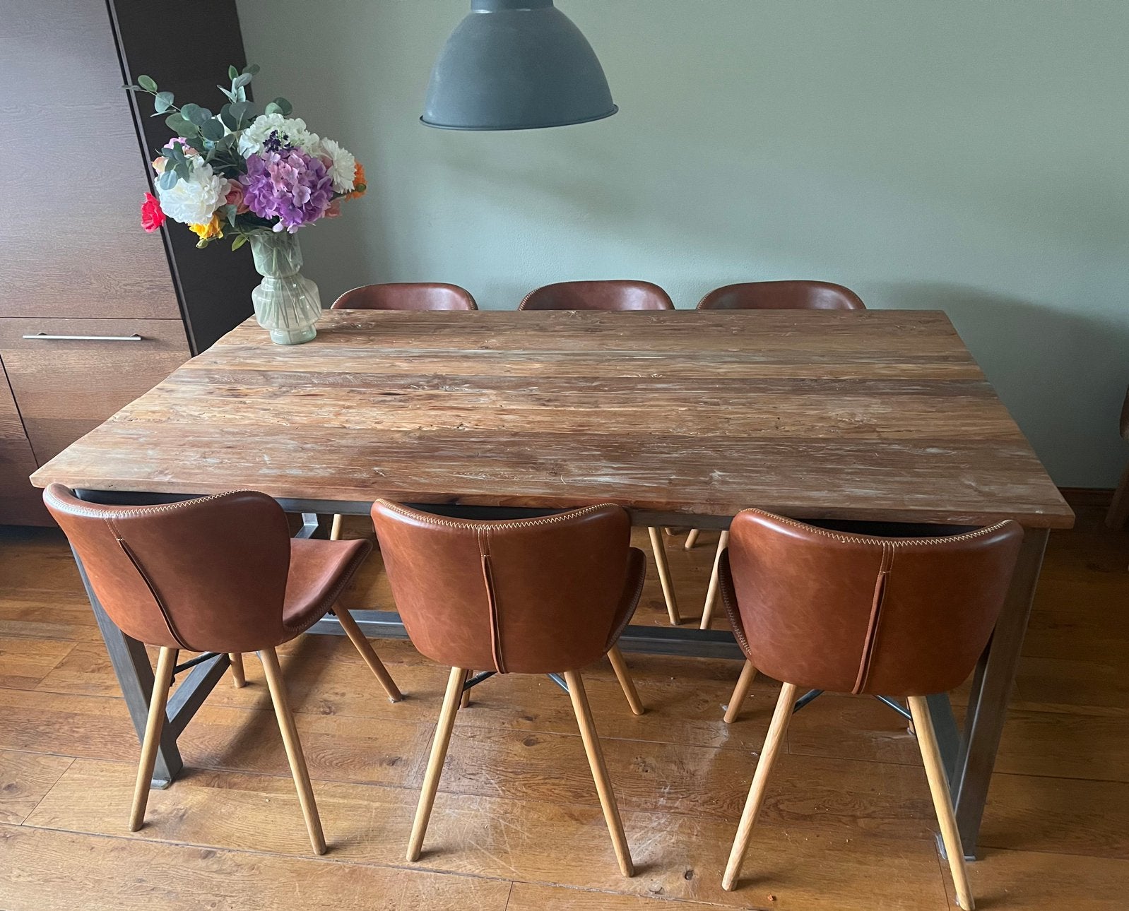 Teakhouten eettafel met stoelen, Ophalen, Zo goed als nieuw, Vijf personen of meer, 150 tot 200 cm