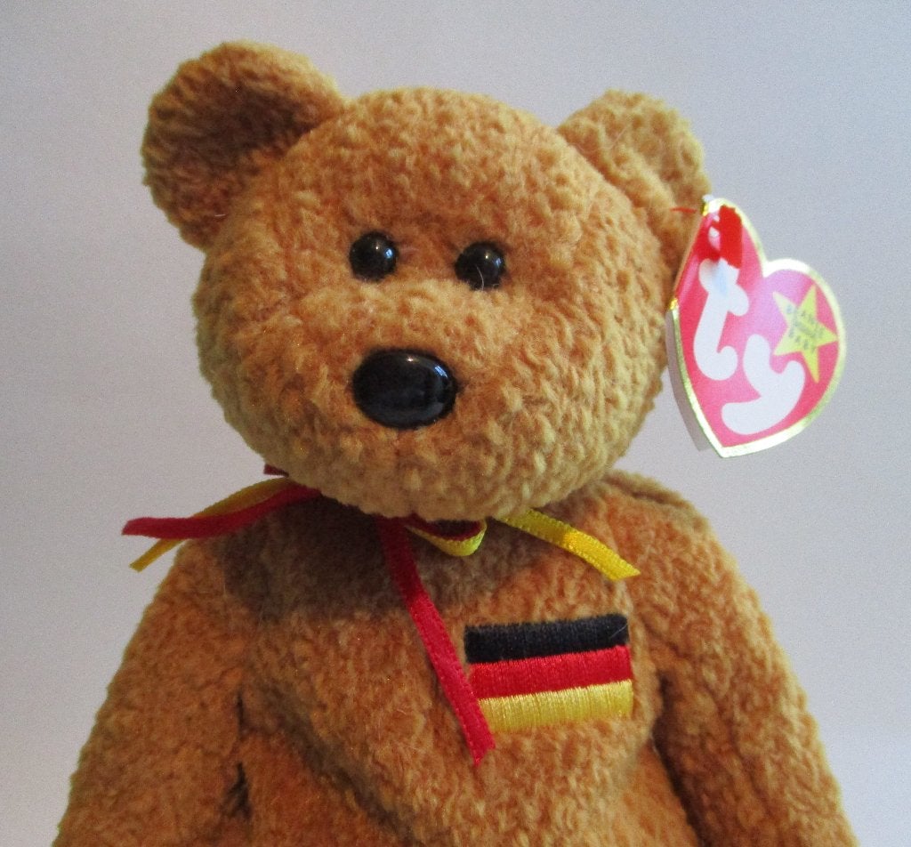 BEANIE BABIES: 135-GERMANIA-1990-BEER + Duitse vlag-VINTAGE, Handgemaakt, Beer, Nieuw, Middelgroot (20 tot 80 cm)