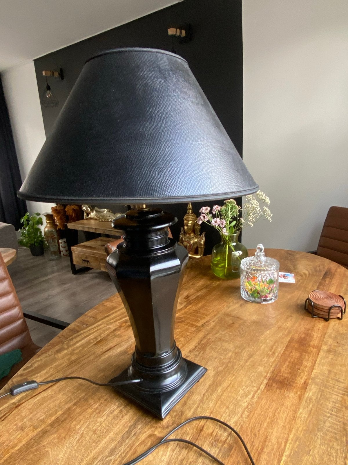 Elegante kaplamp met slangenprint leren kap, Ophalen, Zo goed als nieuw, Overige materialen, Zwart