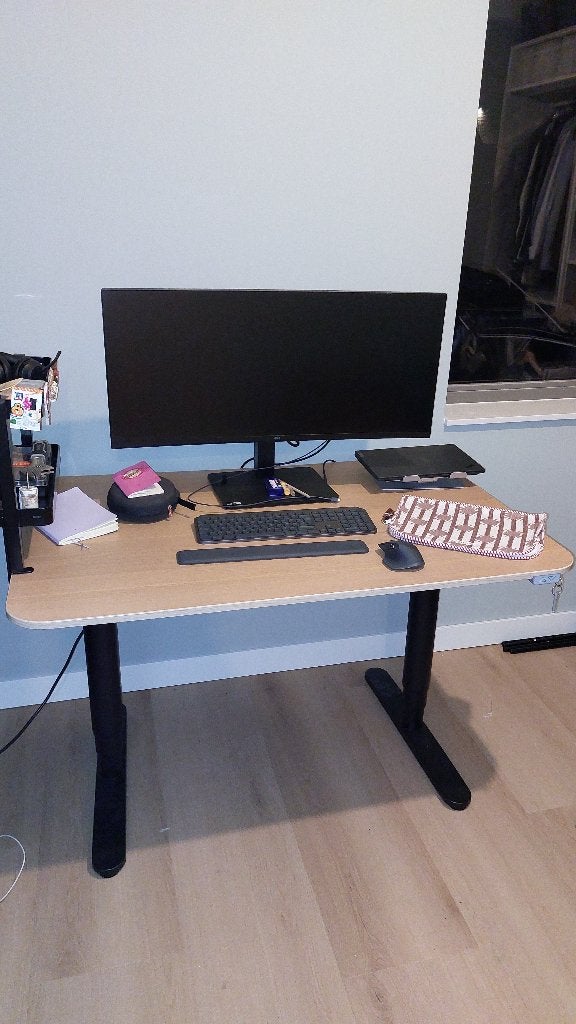 IKEA BEKANT elektrisch zit-stabureau 120  80 cm eiken/zwart, Huis en Inrichting, Ophalen, Zit-sta bureau, Elektrisch, 120 cm